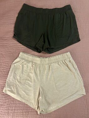 all in motion Dark Green and Light Beige Athletic Jersey Shorts Duo